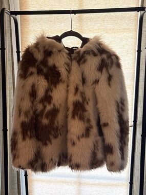 Faux Fur Jacket in Cream and Dark Brown